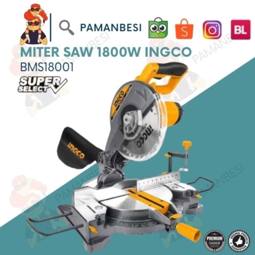 BMS18001 MITER SAW MITERSAW POTONG KAYU ALUMINIUM CROSSCUT 10" INGCO