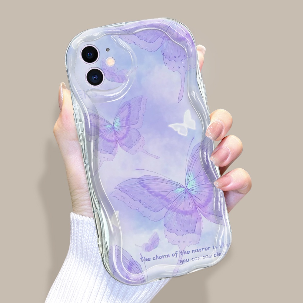 Casing Hp Untuk Compitable With iPhone 11 Phone Case Softcase Cute Pink Purple Butterflies Pola Crea