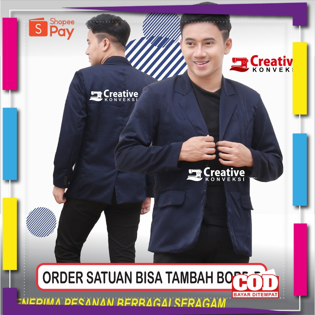 PREMIUM KOREAN STYLE / (BISA COD) Jas almamater navy biru dongker  full furing / Jas Pria Slim Fit F