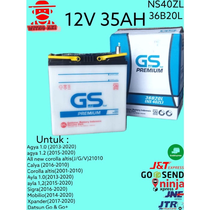aki mobil agya, ayla, calya, sigra ns40zl 36b20l GS 12v35ah 12v 35ah basah