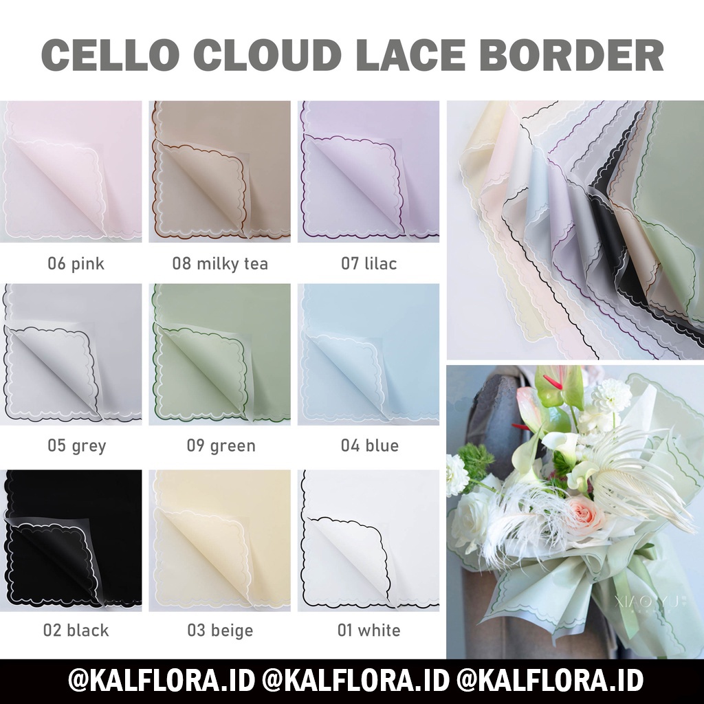 

(Lembaran) Kertas Buket Cellophane Motif Awan Cloud Lace Border Flower Wrapping