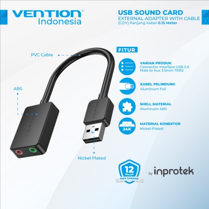 Vention CDY USB Sound Card 2 lubang mic + headset