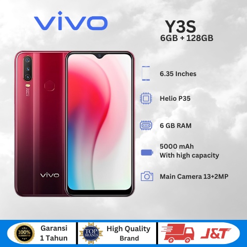 Vivo Y3s HP Murah Android Cuci Gudang 6.51 Inch Layar Full RAM 6GB ROM 128GB 13MP HD Kamera