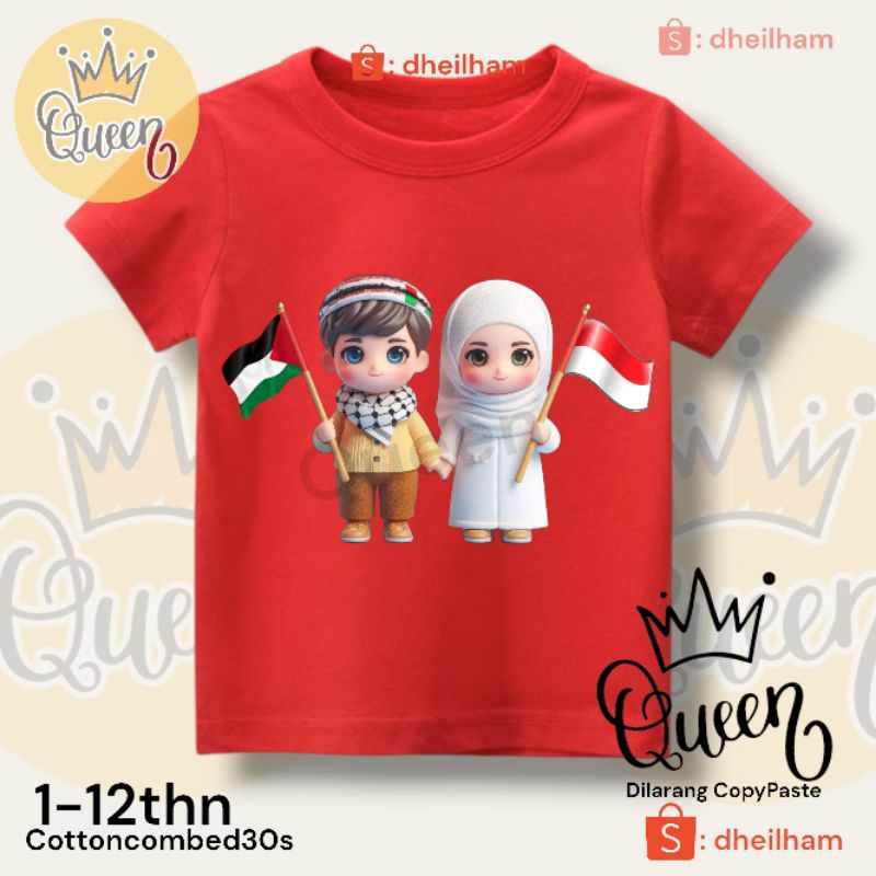 Kaos Anak unisex cewe/cwo Palestina Boneka couple Bendera.