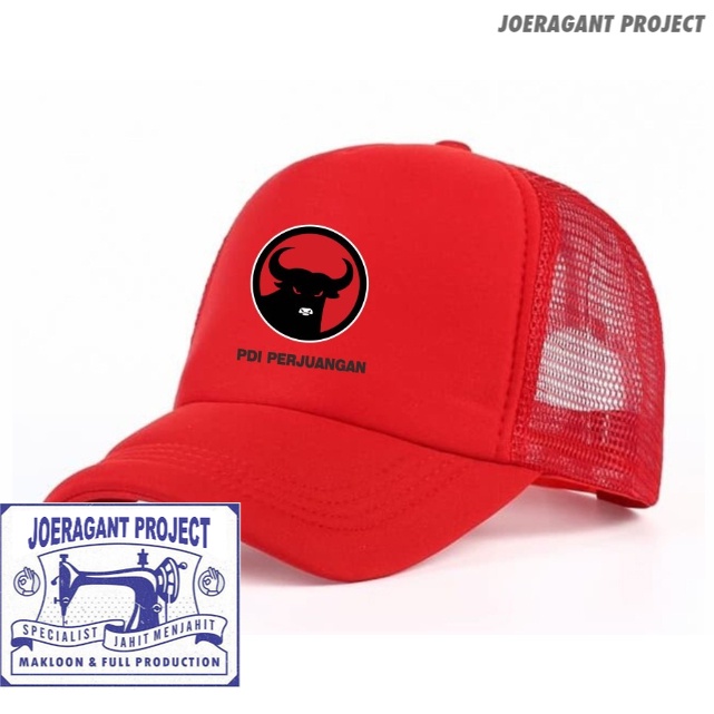 Topi Trucker Jaring Hat Cap Distro Partai Demokrasi Indonesia Moncong Putih PDIP Perjuangan PDI poli