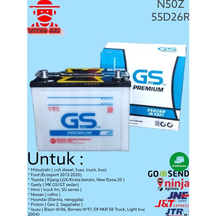 Aki / accu mobil basah GS basah N50z 55D26R 12v 60ah