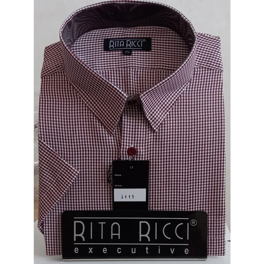 RITA RICCI Kemeja Pria Lengan Pendek Kotak Kotak Maron Regular Fit