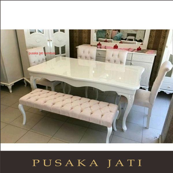 meja makan duco putih meja makan jati minimalis Pusaka jati furniturre