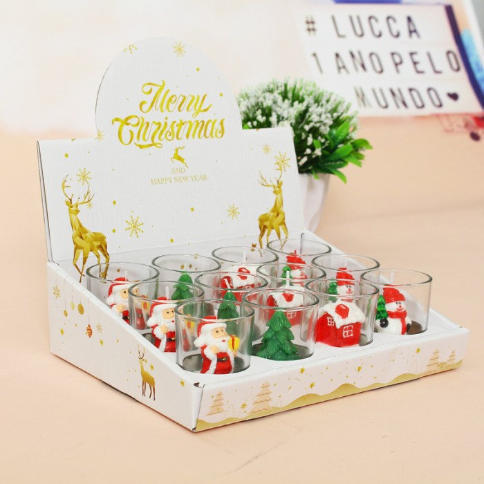 

AR // Lilin Cup Natal 1 Box Isi 12 pcs Christmas Santa Candle Dekorasi Meja