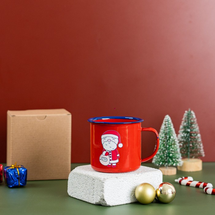 Cangkir Mug / Gelas Enamel Kaleng Souvenir Hampers Natal / Christmas - Pohon Hijau