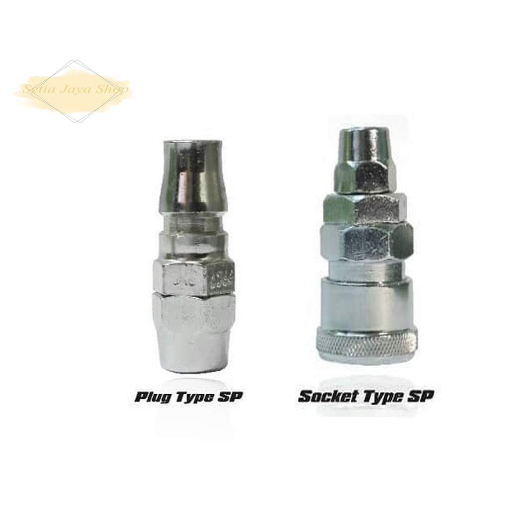 Sambungan Selang kompresor Penumatic Quick Coupler 1/4" 20Sp 1 Set- Silver, khusus sambungan selang 