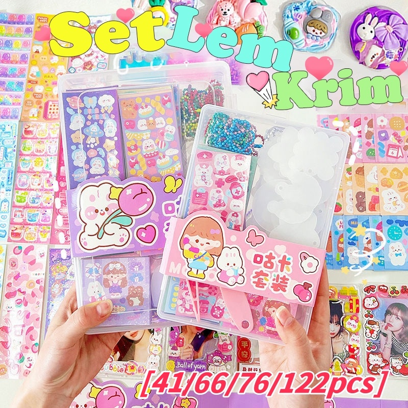 

122pcs DIYSet lem krim/Set DIY Deco Lem Krim Stiker/ Gantungan Kunci Akrilik Set/GuKa setelan/Stiker Kartun Kpop Goo Card DIY