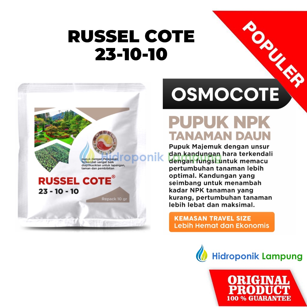 Pupuk NPK Tanaman Daun Bonsai Rumput Osmocote Russel Cote 23 10 10 kemasan 10 Gram