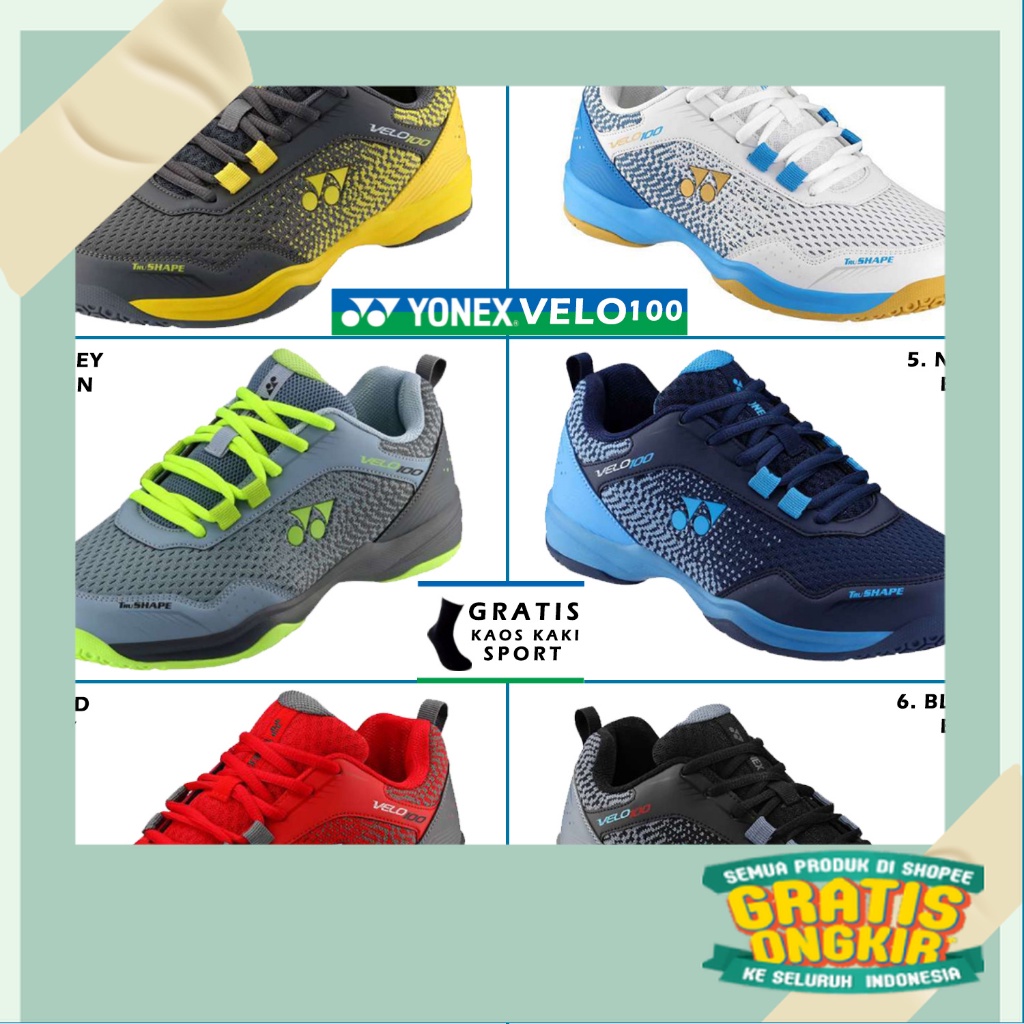 Sepatu Badminton Anak Yonex Velo 100 Original Sepatu Bulu Tangkis Yonex Velo/Hijau Hitam Putih Biru