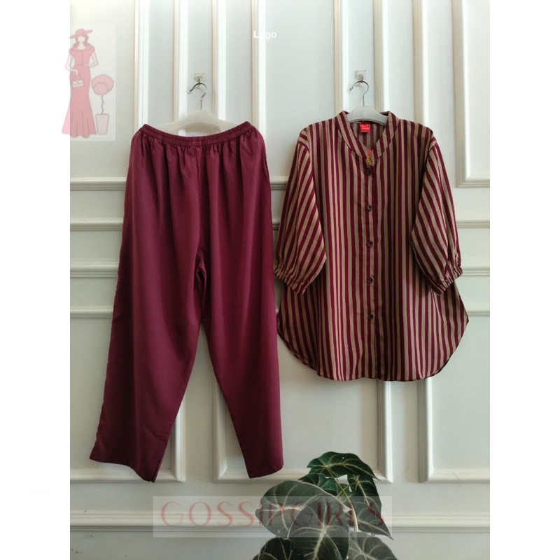 GossipGirls - SET WANITA BAHAN RAYON MOTIF SALUR KOMBINASI/SET KANCING HIDUP SALUR /SET WANITA TERMU
