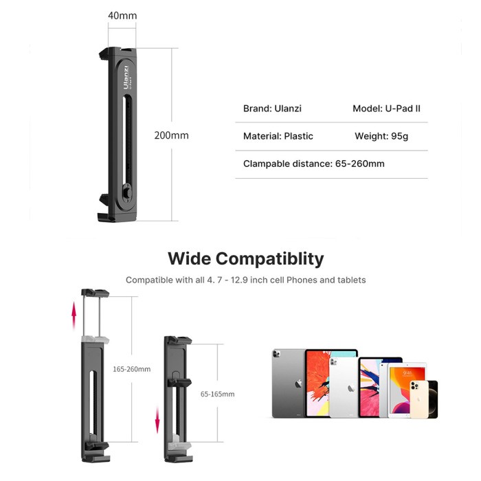 Ulanzi U-PAD II Universal Tablet & Smartphone Holder Clip Mount