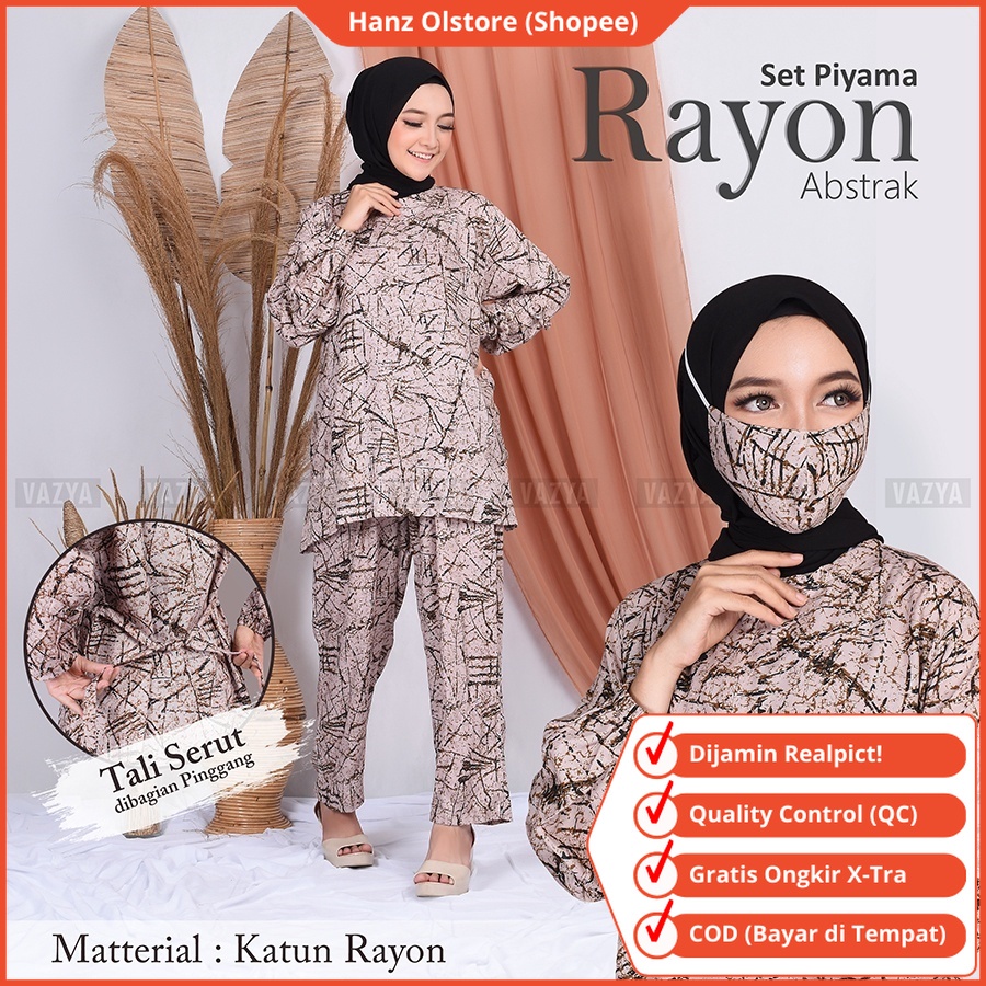 Hanz Olstore Set Baju Piama Setelan Piyama Tidur Wanita Lengan Panjang Piayama Cewek Celana Panjang 