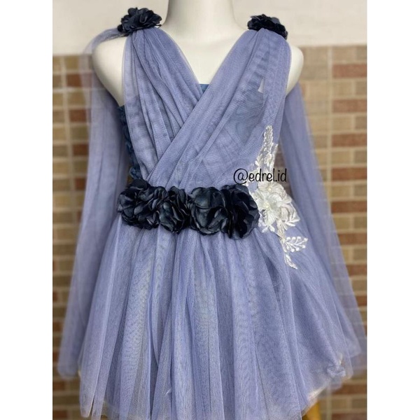 EDREL.ID - DRESS TUTU EASTER ABU ABU SELENDANG  GAUN PESTA PARTY ANAK BALITA PEREMPUAN BEST SELLER M