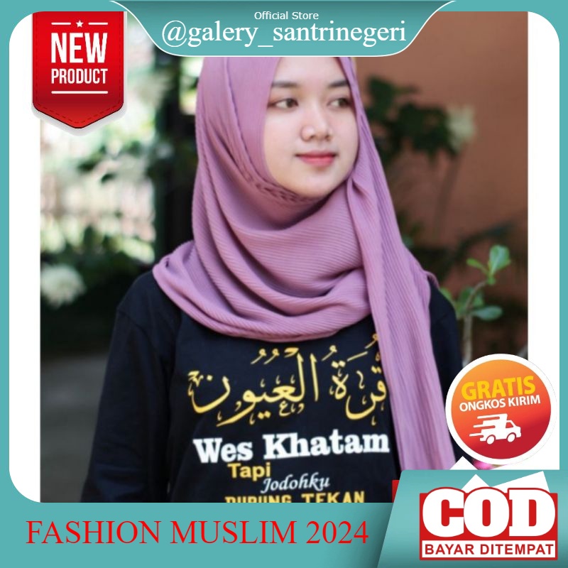 Kaos Santri Lengan Panjang Salafi Salafy Qurotul 'Uyun Baju Atasan Santri Putri Murah Kaos Distro Ka