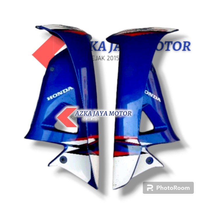 Cover sayap luar dalam honda supra fit new biru + sticker putih  - Biru Plus Strip