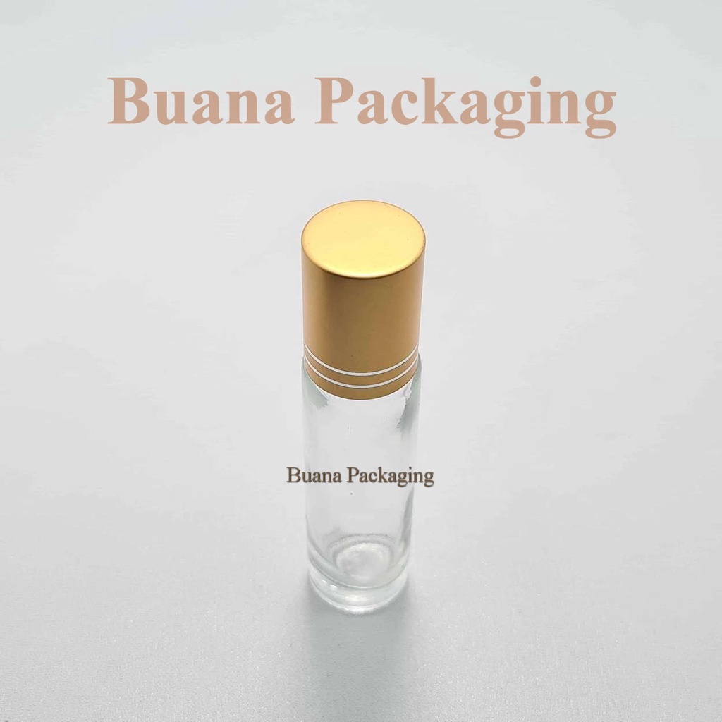 Botol Roll On 10 ml Clear Original Tutup Stainles Emas Matte Bola Plastik Natural / Botol Roll On / Botol Kaca / Parfum Roll On / Botol Parfum / Botol Parfume Refill / Roll On 6 ml