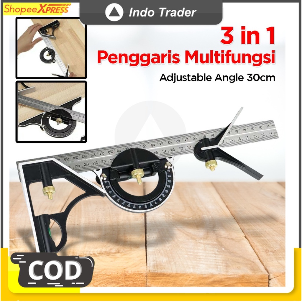 

3 in 1 Penggaris Multifungsi Adjustable Angle 30cm