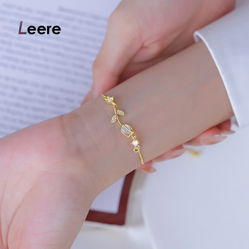 LEERE -Gelang Berlian Imitasi Tulip Gelang Batu Mata Kucing Imitasi Gelang Dapat Disesuaikan