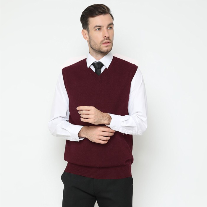 ✨BISA COD✨ -Sweater Rajut Pria Neils - Vest Rompi Maroon - M Rompi Terlaris Rompi Keren Rompi Import