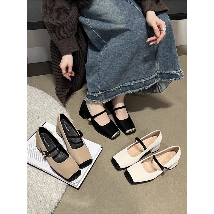 French style thick heel small fragrant style Mary Jane single shoe girl