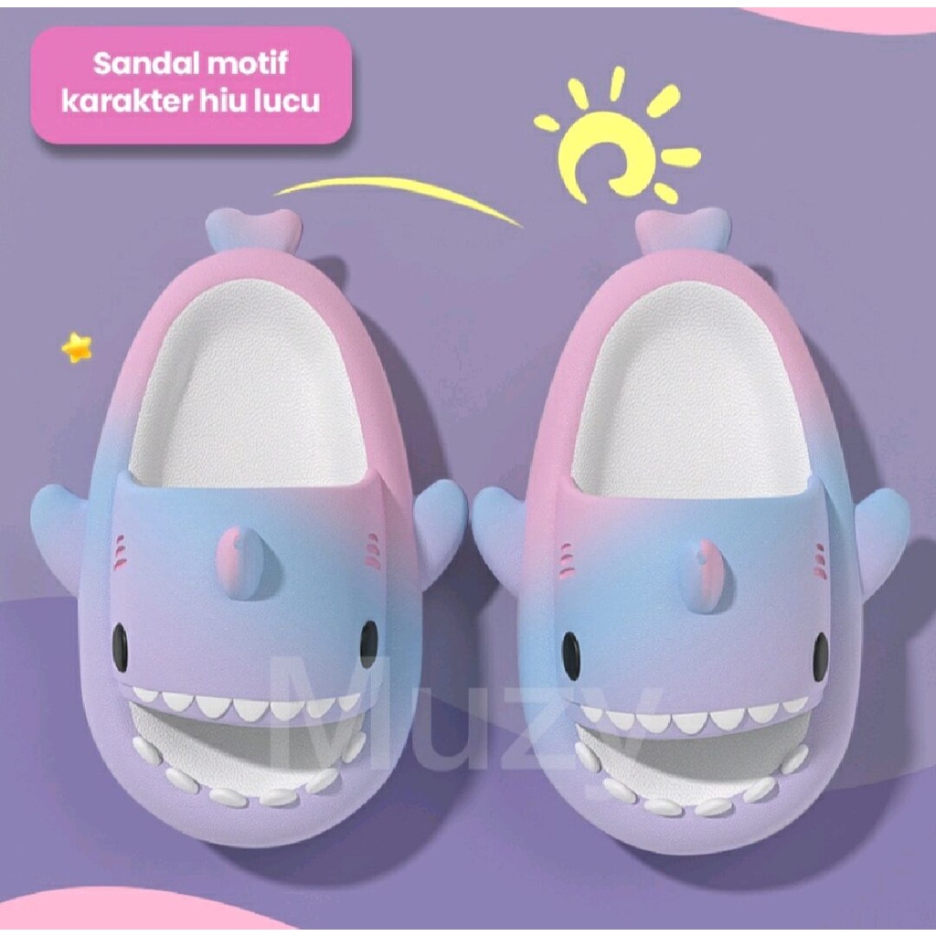 sandal karet hiu baby shark gradasi rainbow sandal anak/dewasa