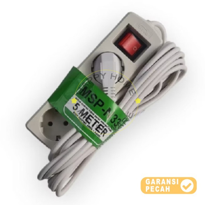 MYVO STOP KONTAK KABEL / COLOKAN / SAKLAR  / ARDE + SWITCH 2/3 LUBANG 5M