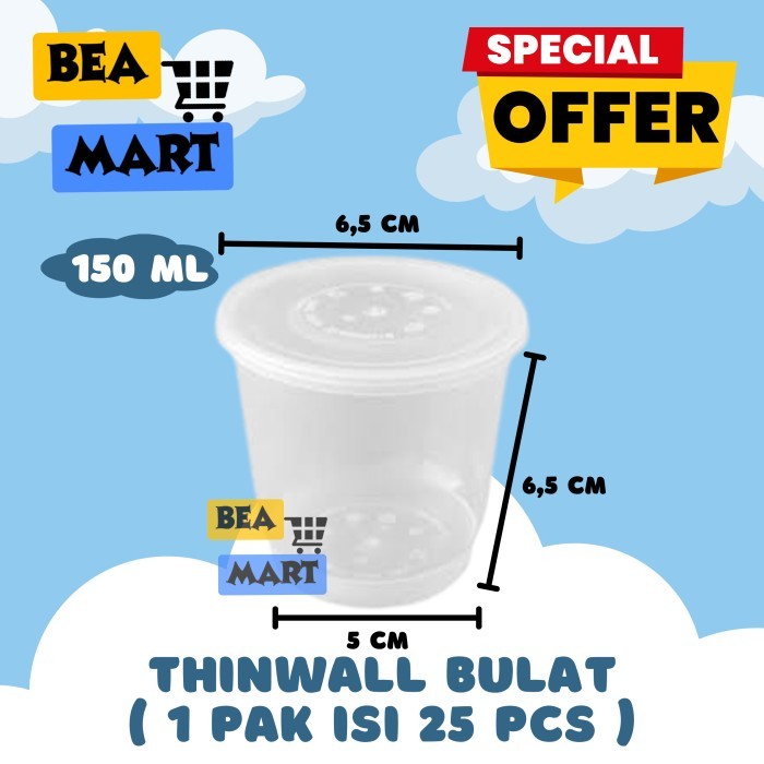 Thinwall Bulat 150ml Isi 25 Pcs | Tempat Plastik Saus Sambal Bumbu Cabe / Sauce Cup Cointainer / Wad