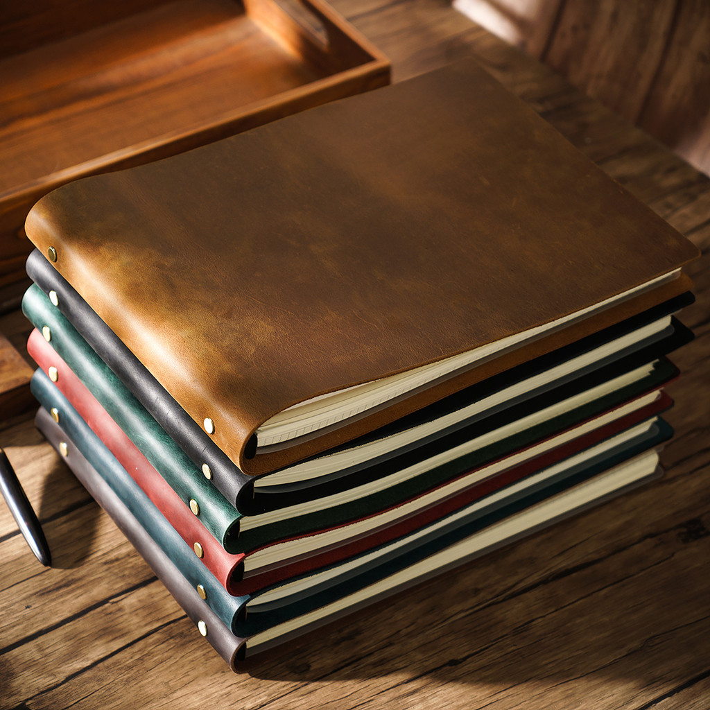 

AIGUONIU First Layer Cowhide A4 Size Ring Planner Genuine Leather Horizontal Notepad Retro Sketchbook Business NotebookWholesale