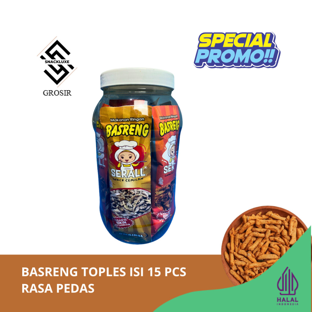 

GROSIR Basreng Karakter SERALL Toples Isi 15Pcs rasa Pedas
