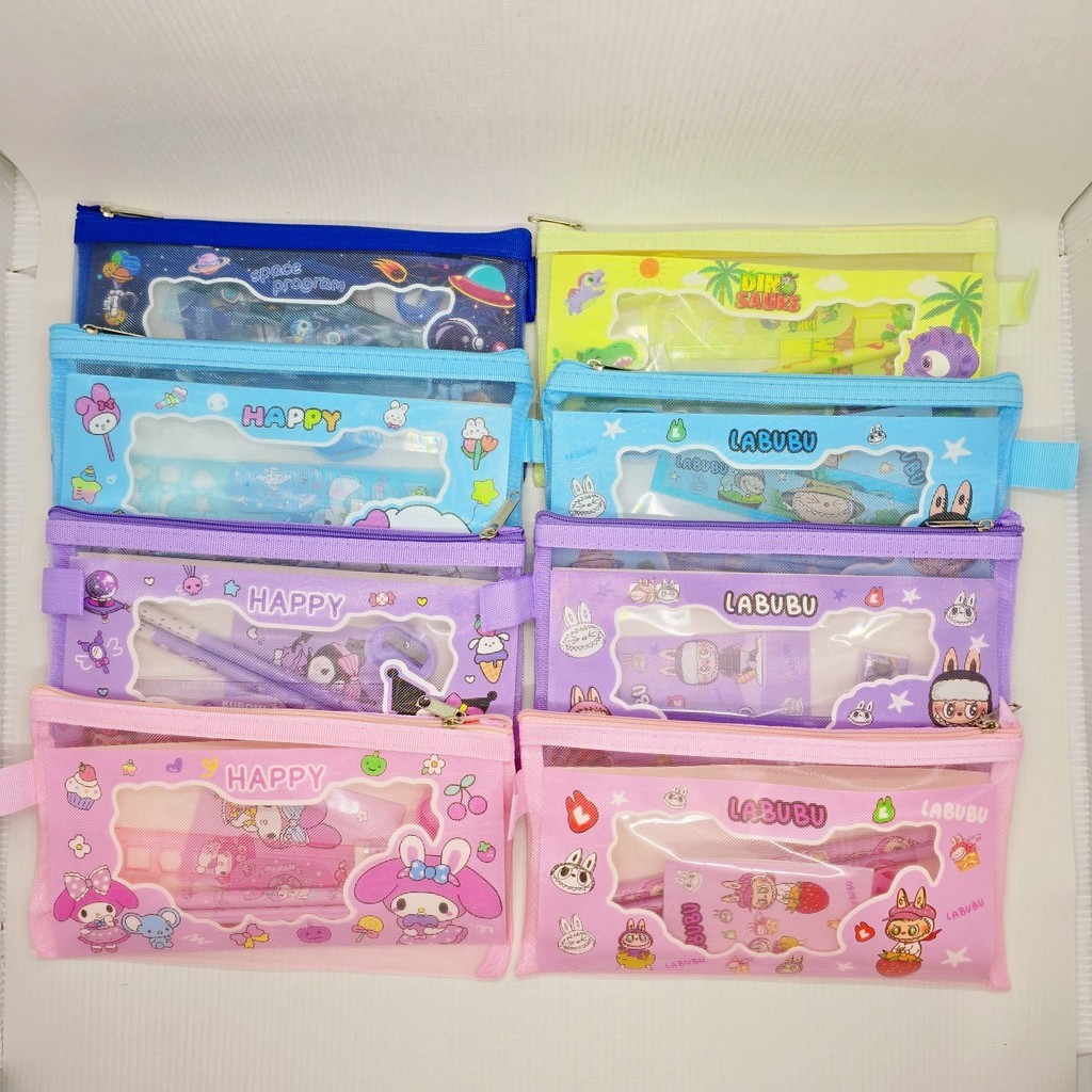

6in1Set Alat Tulis Kotak Pensil Anak Lucu Stationery Pouch Ziplock Motif Labubu Sanrio - GF0439
