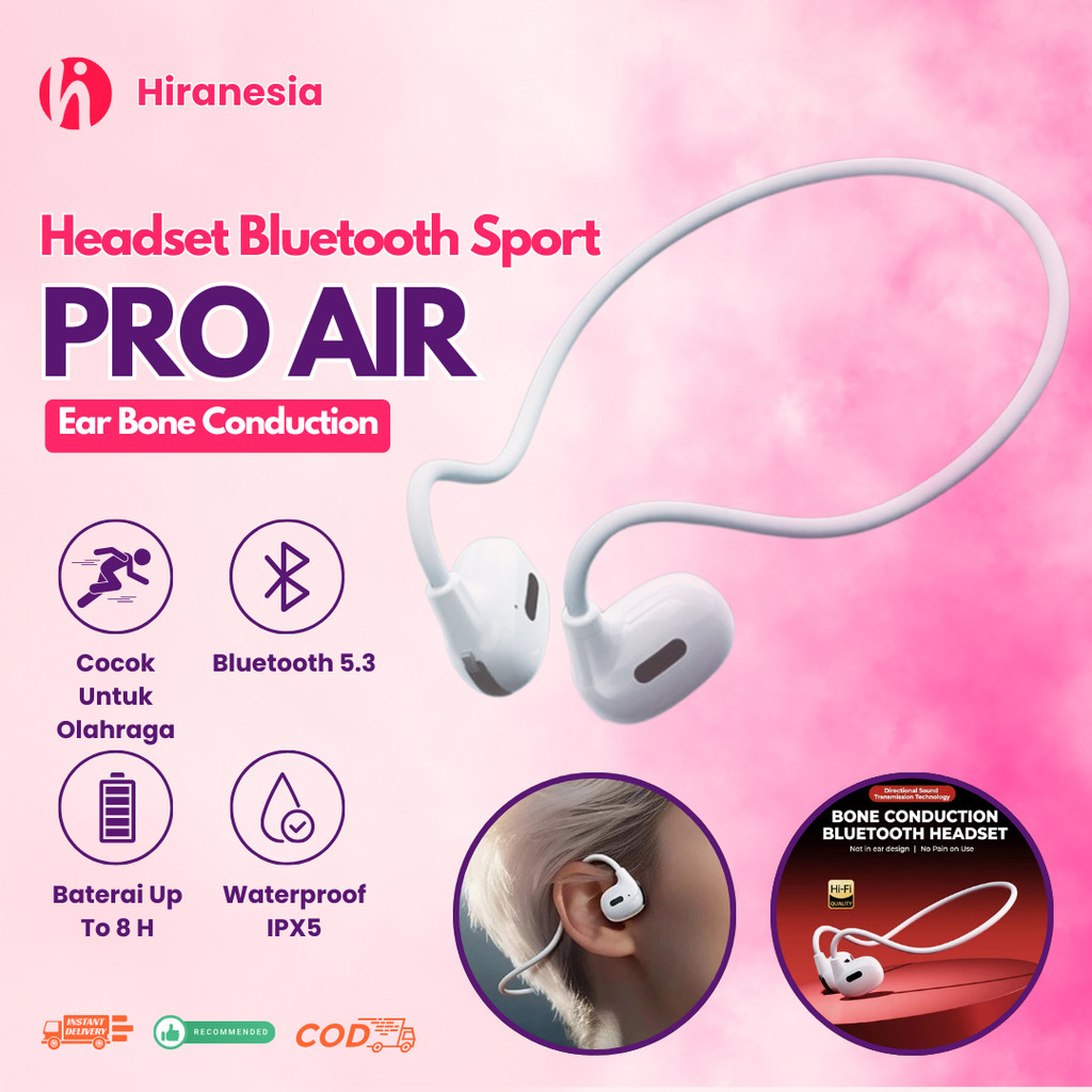 [MAKASSAR] HIRANESIA Headset Bluetooth Ear Sport 5.3 Pro Air Call Earphone Bluetooth Tahan Air Bone 