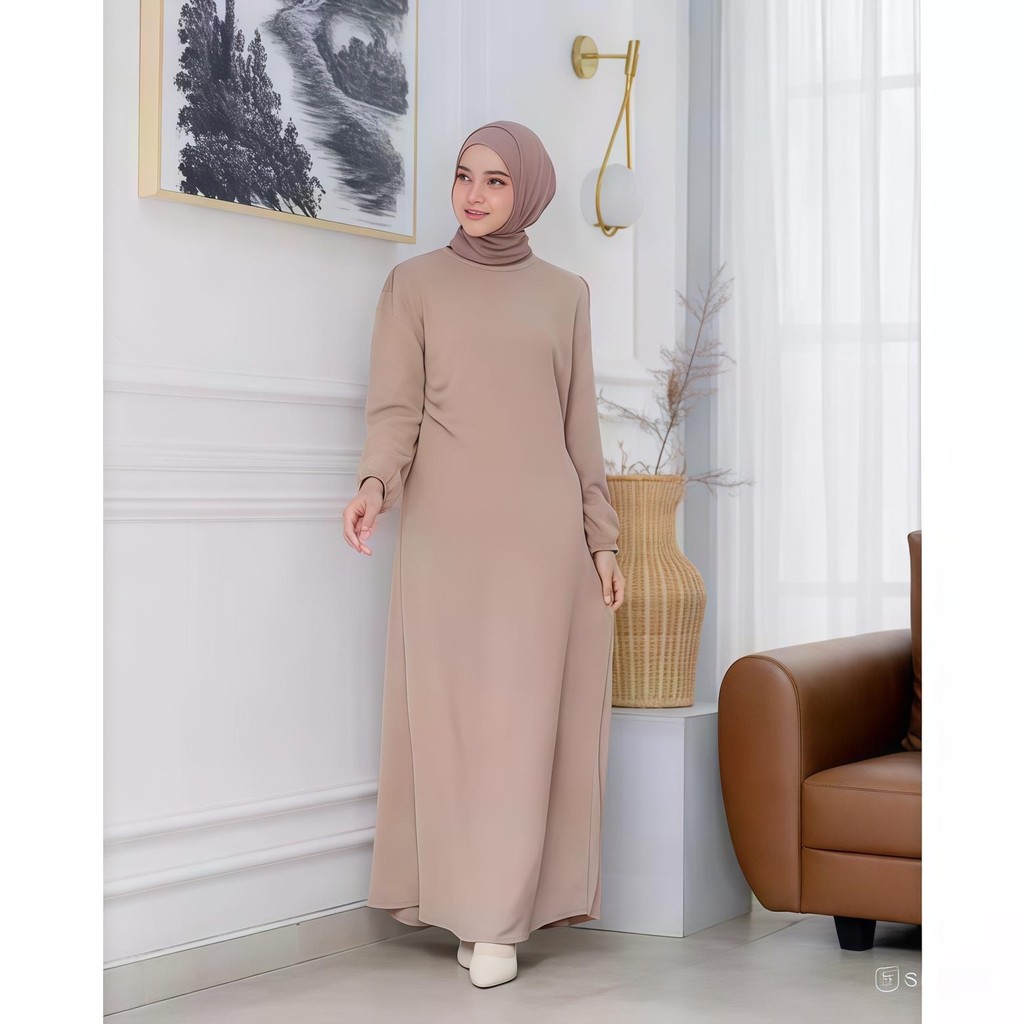 Rania Dress Gamis Polos Simple Remaja Terbaru - Gamis Kerut Pinggang Samping Dress Simple Polos Wani