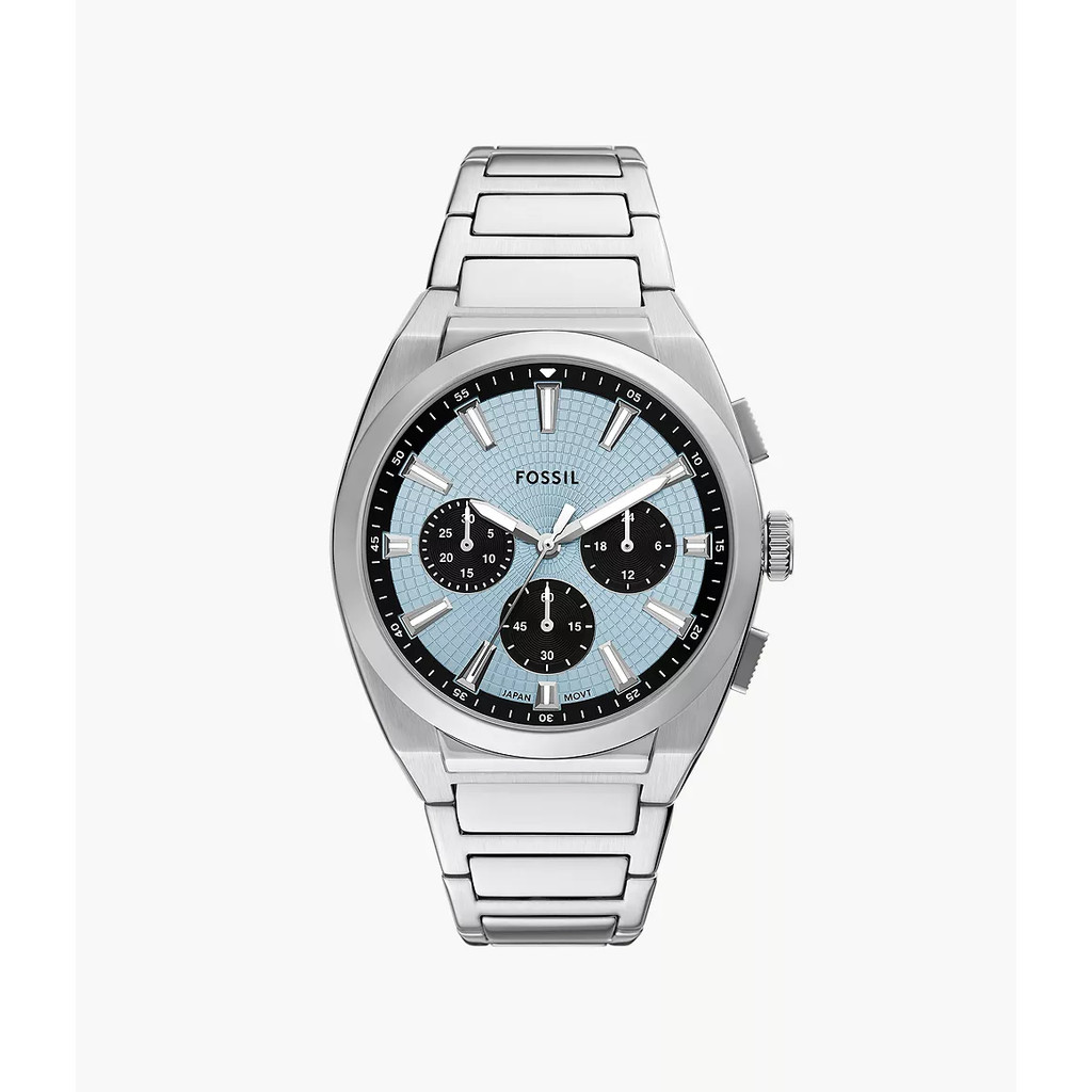 Fossil Analog Everett Blue Silver Chrono Jam Tangan Pria FS6105