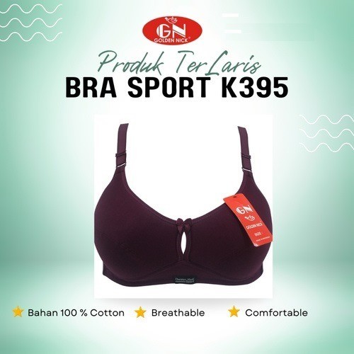 Bra Sport Bh K395 Bra Tanpa Kawat dan Busa Tipis dengan 3 Pengait Belakang Size 34 sd 42