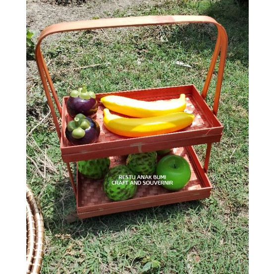 Rak bambu susun 2 kotak ukuran 30x20x43cm, keranjang bambu, keranjang buah, wadah hantaran, rak bumb