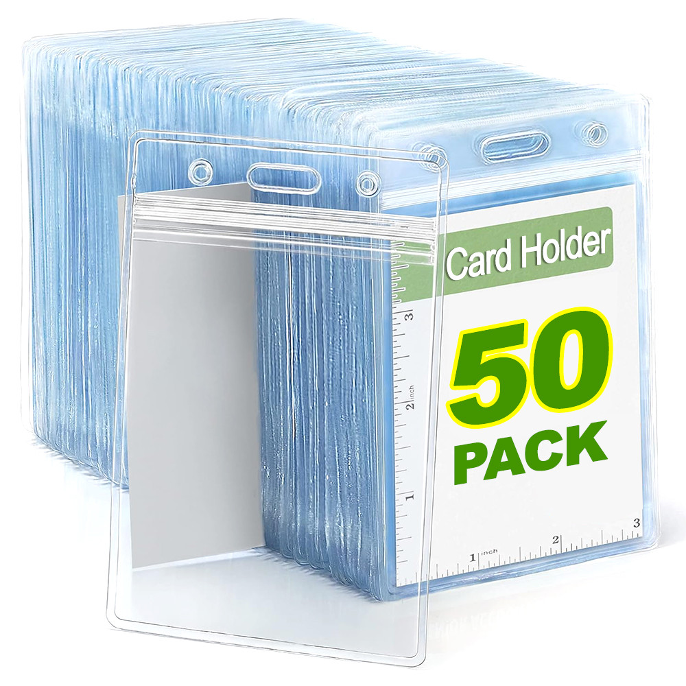 

1/50Pcs Waterproof Transparent Card Holder Name Tag ID Badge Holder Protectors Vertical Sleeve Pouch Office School Supplies