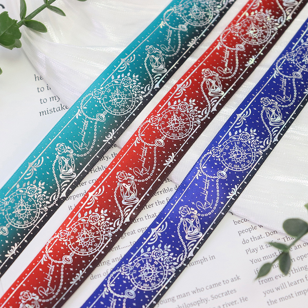 

50Yards 25mm Hologram Silver Foil Sand Clock Double face Satin Ribbon For DIY Badge Accessories Welcome custom designs