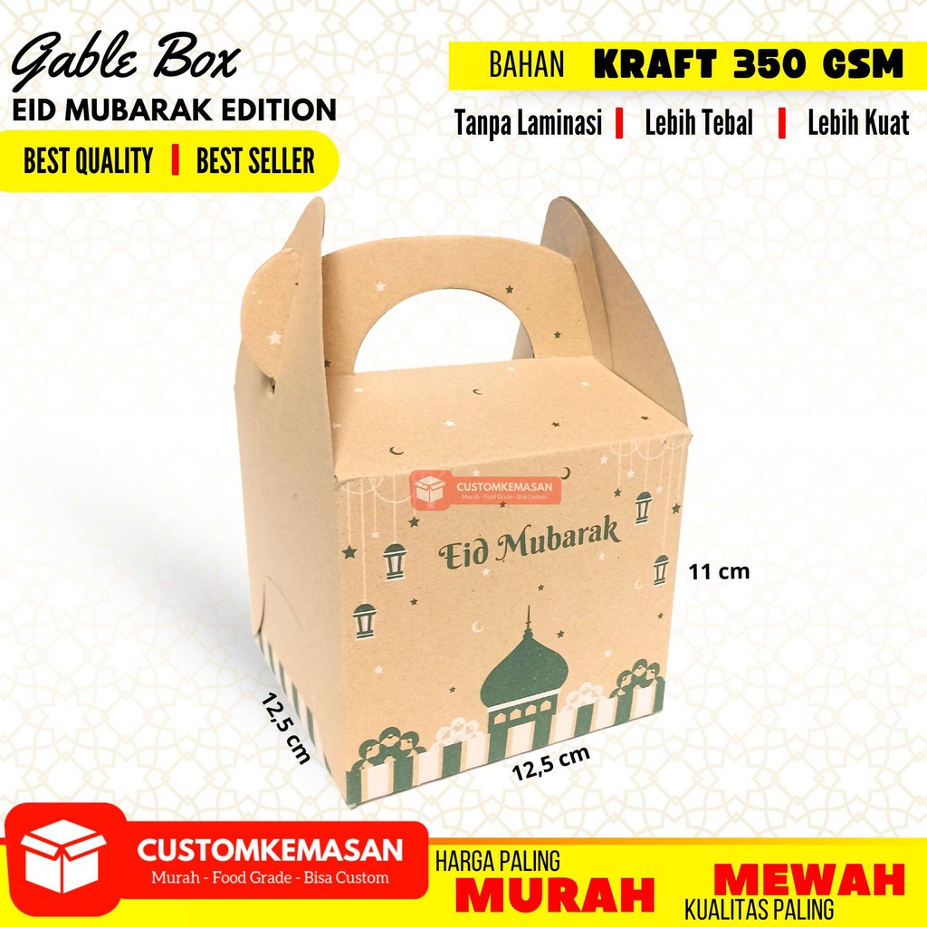 

Gable Box Eid Mubarak Edition 12,5x12,5x11 / Gable Box / Box Hampers / Dus Souvenir / Dus Kue / Dus Roti / Kemasan Roti