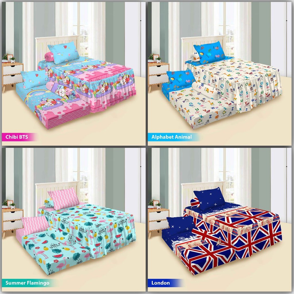 Sprei Duo Sorong ( 2in1 ) Vito Uk.120 x 200 Motif London, Helo World, Pinky Love, Summer Flamingo