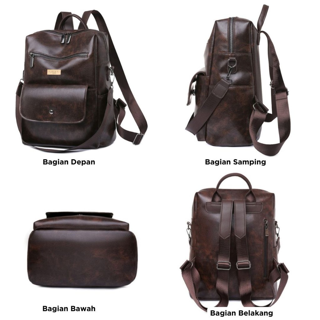 LIMITED HANAMI Tas Ransel Wanita Kulit Backpack Premium Coklat Besar Andrea Kuliah Kerja Branded