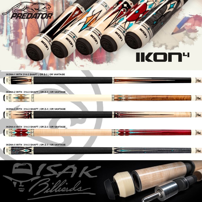 Predator IKON4-2 Uniloc low Deflection Billiard Cue Stick Stik Biliar - With 314-3