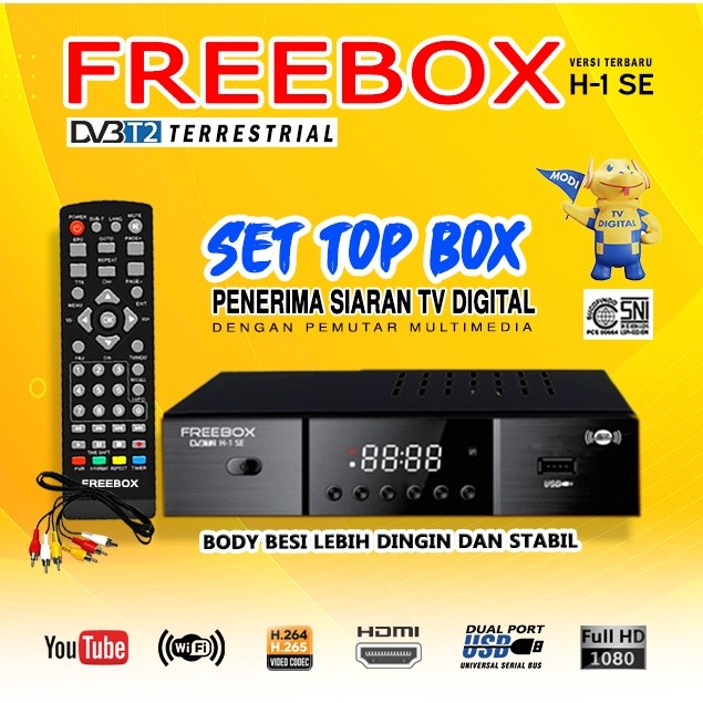 SET TOP BOX FREEBOX VERSI TERBARU STB FREEBOX H1-SE, BODY METAL BERGARANSI RESMI 