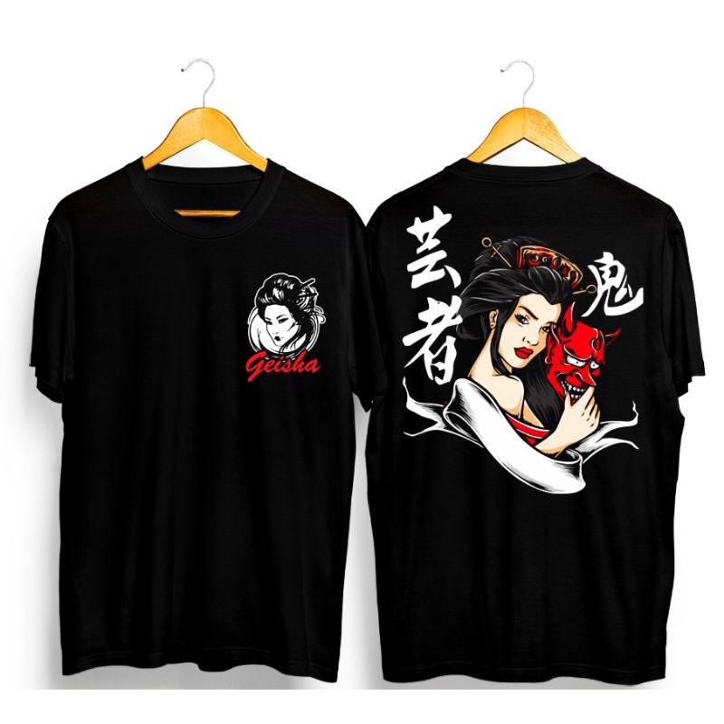 T-shirt Baju Distro 24s Unisex kaos GEISHA TOPENG/Kaos samurai terbaru/kaoa jepang/kaos samurai