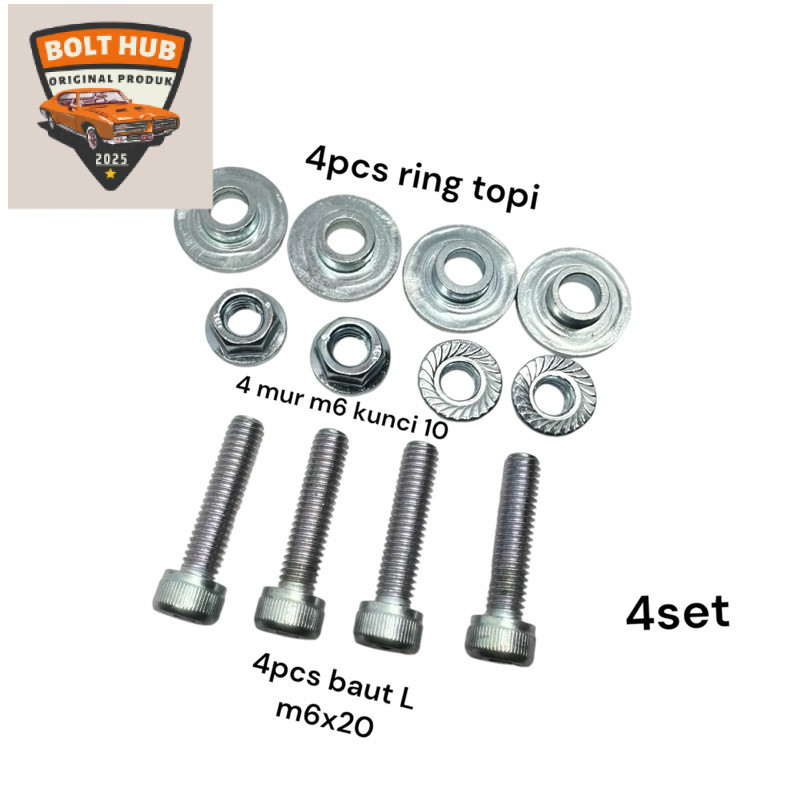 4set ring bos baut 10 L m6x20 mur m6 baut ring mur set plat nomer baut original