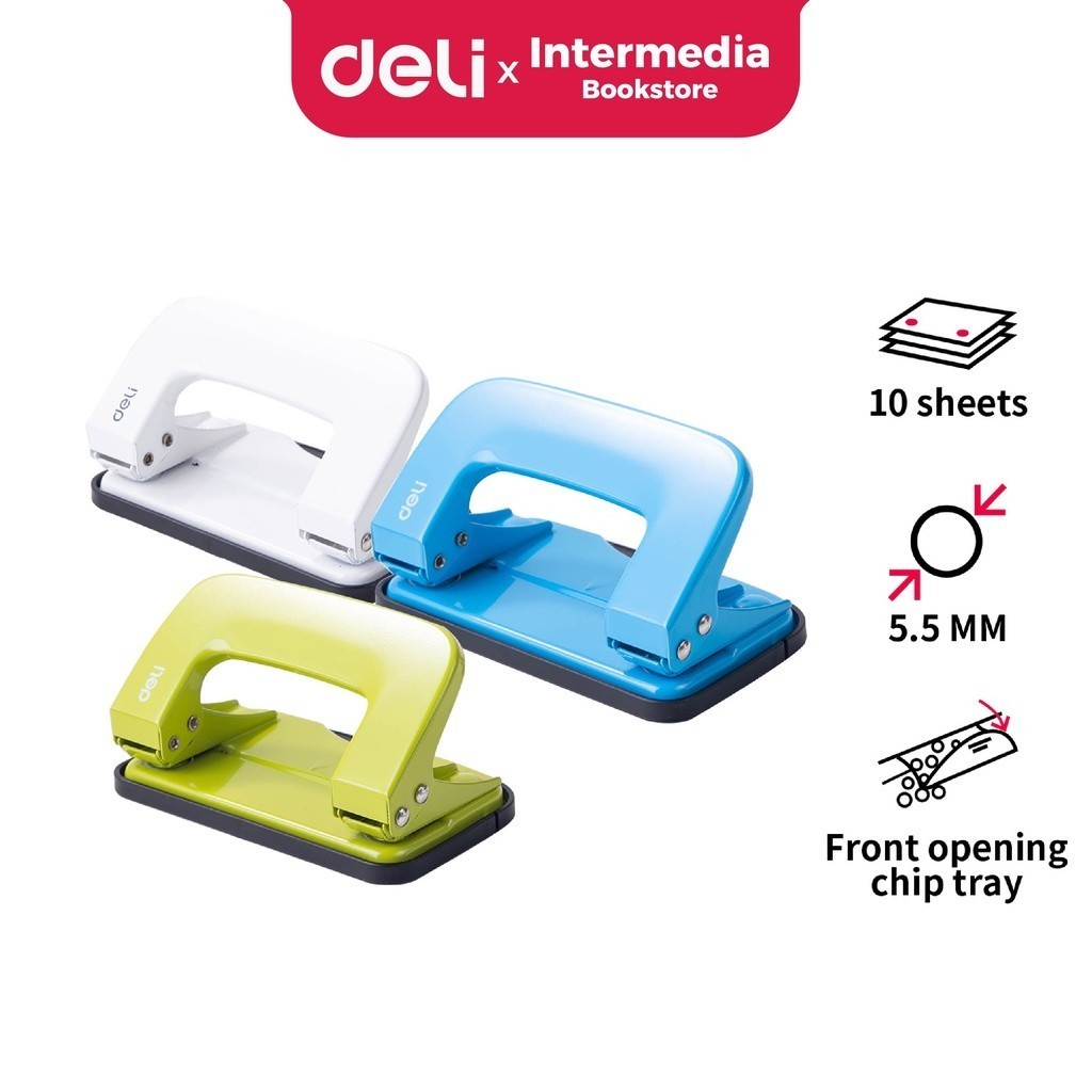 

BOBOMART X Deli E0136 Pelubang kertas 2 Lubang Besi / 2-Hole Metal Punch 10 lembar